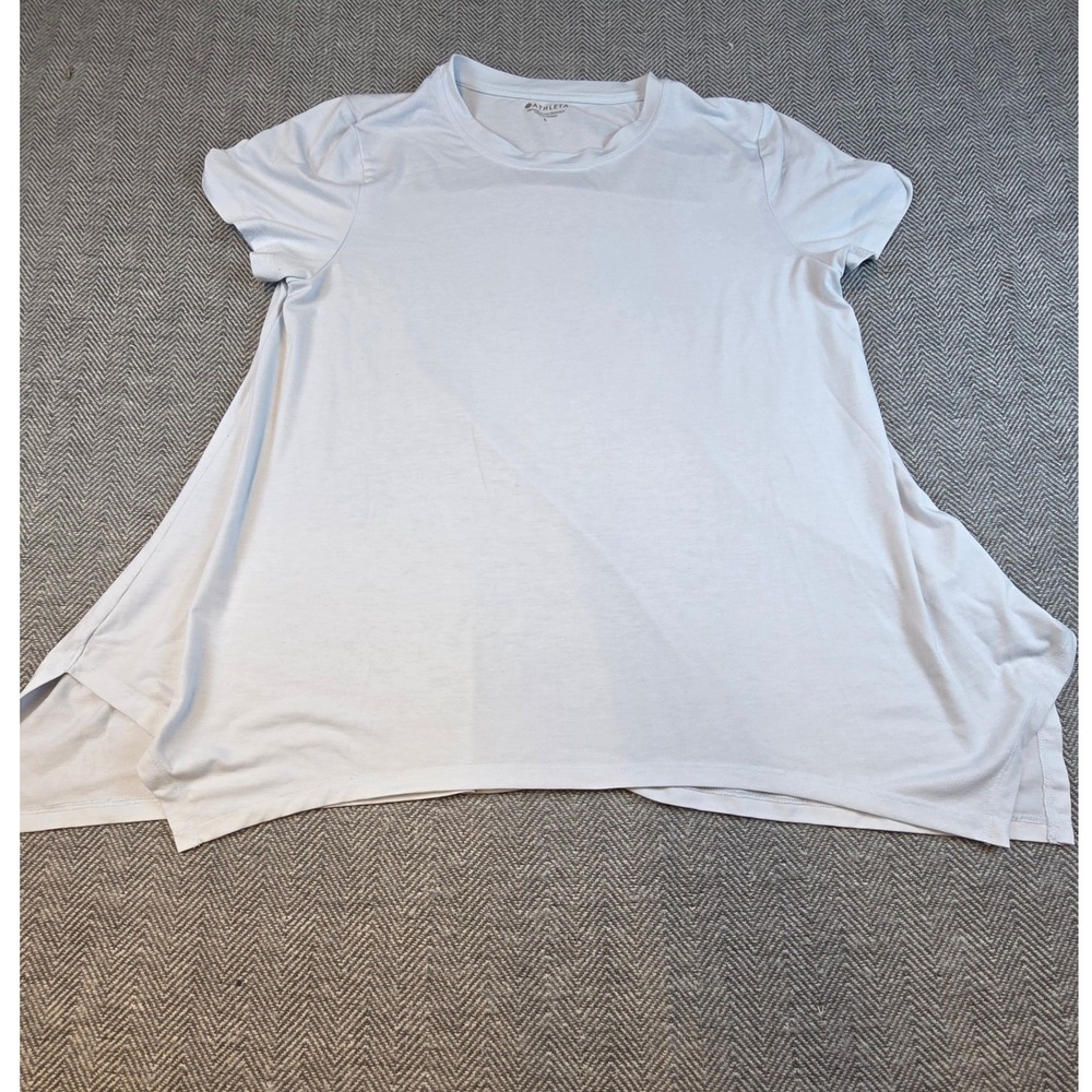 Athleta Womens Light Blue Sharkbite Hem Short Sleeve Tee Relaxed Fit Large